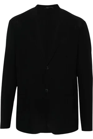 Giorgio Armani Jassen, Heren, Blauw, M, Wol, Navy Blauwe Wollen Jas Met Revers