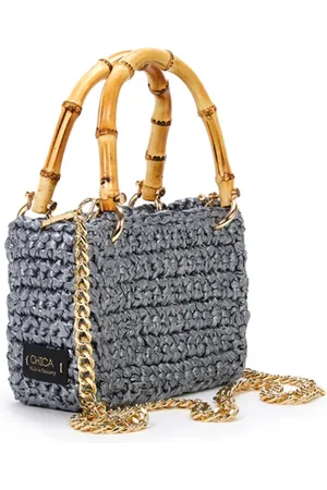 Chica London Tassen, Dames, Grijs, ONE Size, Bamboe, Gehaakte Handtas Meteora Klein Zilver