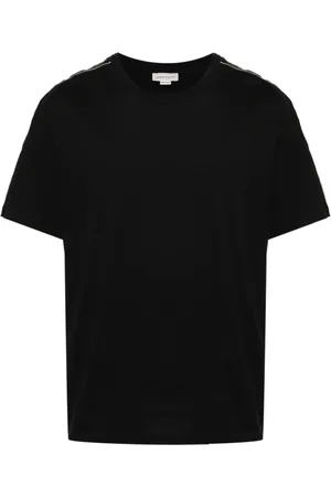 Alexander McQueen Tops, Heren, Zwart, L, Katoen, Zwart Logo Trim T-shirt