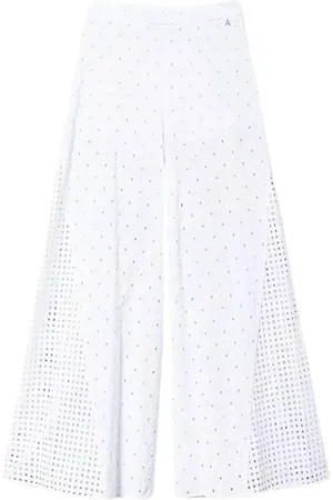 Twin-Set Broeken, Dames, Wit, M, Katoen, Palazzo Katoenen Broek met Rits