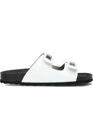 Lina Locchi Schoenen, Dames, Wit, 37 EU, Leer, Witte Leren 2 Band Slippers