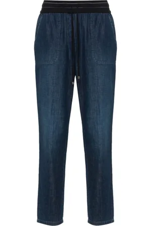 LORENA ANTONIAZZI Jeans, Dames, Blauw, S, Denim, Blauwe Denim Koord Tapered Jeans