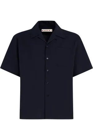 Marni Overhemden, Heren, Blauw, L, Wol, Tropical Wool Bowling Shirt