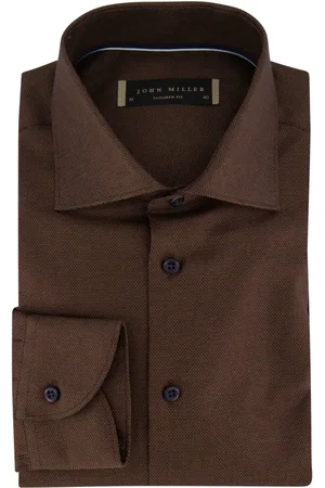 john miller Overhemden, Heren, Bruin, 4Xl, Katoen, Bruin Business Overhemd Lange Mouw