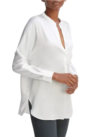Vince Blouses & Shirts, Dames, Wit, L, Satijn, Zijden satijnen blouse met opstaande kraag