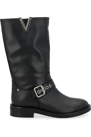 Via Roma Schoenen, Dames, Zwart, 37 EU, Biker Gesp met V Nikkel
