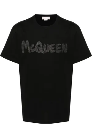 Alexander McQueen Tops, Heren, Zwart, XL, Katoen, Glitter Logo Print Crew Neck T-shirt