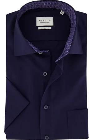 ETERNA Overhemden, Heren, Blauw, L, Katoen, Donkerblauw korte mouw zakelijk overhemd