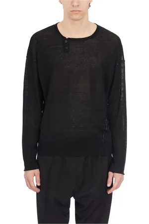 ISABEL BENENATO Truien, Heren, Zwart, S, Linnen, Linnen Crewneck Top