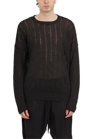 ISABEL BENENATO Truien, Heren, Zwart, L, Linnen, Linnen Crewneck Top