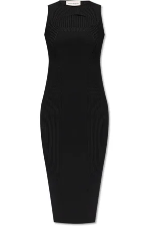 Alexander McQueen Kleedjes, Dames, Zwart, M, Polyester, Gestreepte jurk