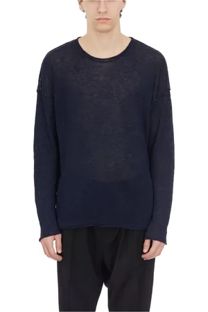ISABEL BENENATO Truien, Heren, Blauw, S, Linnen, Linnen Crew Neck Sweater