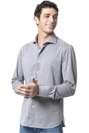 Orian Overhemden, Heren, Grijs, M, Taupe Velvet Shirt Lange Mouw