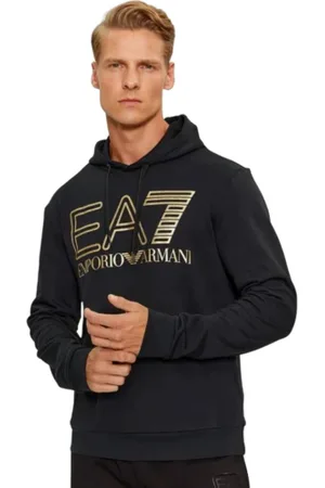 EA7 Sweatshirts & Hoodies, Heren, Zwart, S, Katoen, Zwarte hoodie met stijlvolle print