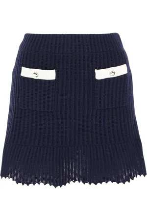Self-Portrait Rokken, Dames, Blauw, M, Katoen, Gehaakte Mini Rok Marineblauw Wit
