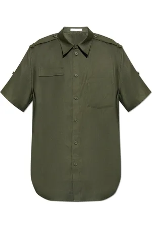 Helmut Lang Overhemden, Heren, Groen, M, Linnen, Kortemouwenshirt