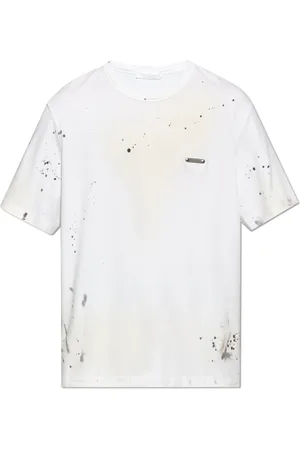 Helmut Lang Tops, Heren, Wit, S, Katoen, T-shirt met logotoepassing