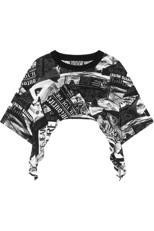 VERSACE Tops, Dames, Veelkleurig, M, Patchwork Print Crop Top