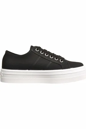 victoria Schoenen, Dames, Zwart, 38 EU, Witte Canvas Platform Sneakers