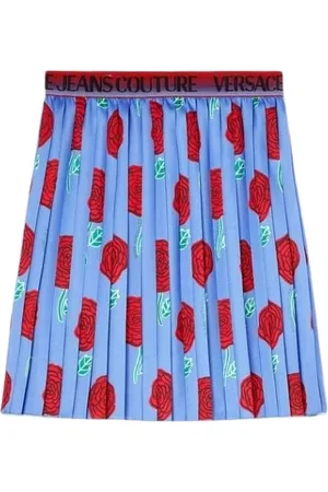 VERSACE Rokken, Dames, Veelkleurig, M, Geplooide Mini Rok met Rozenprint