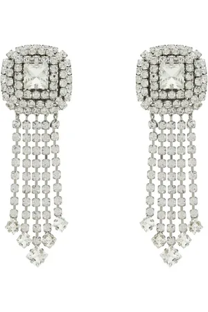 Alessandra Rich Accessoires, Dames, Grijs, ONE Size, Kristal Drop Clip-On Oorbellen