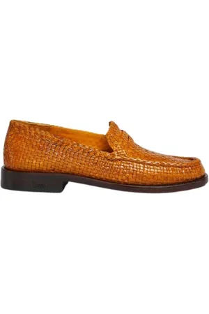 Marni Schoenen, Dames, Oranje, 38 EU, Leer, Geweven Leren Bambi Loafers