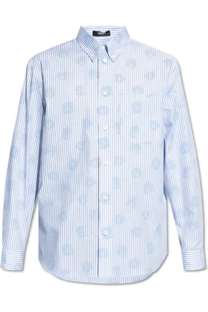 VERSACE Overhemden, Heren, Blauw, L, Katoen, Gestreept overhemd