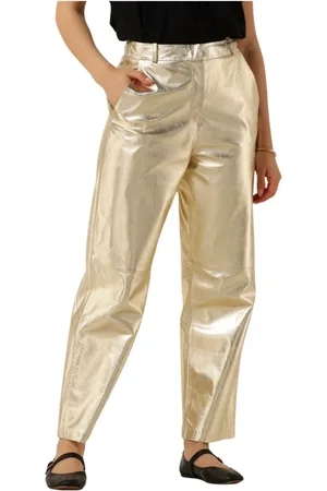 Ibana Broeken, Dames, Geel, M, Leer, Metallic Perfecta Broek