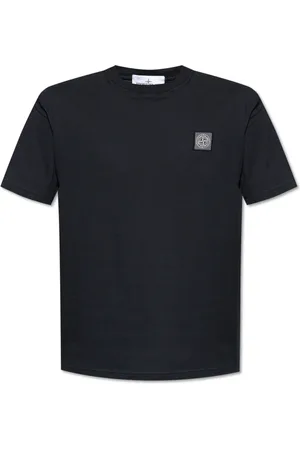 Stone Island Tops, Heren, Blauw, S, Katoen, T-shirt met Logo Patch