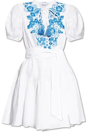 Kate Spade Kleedjes, Dames, Wit, L, Linnen, Jurk met bloemenpatroon