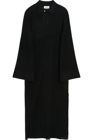 Soulland Kleedjes, Dames, Zwart, Xs/S, Doorschijnende Gebreide Jurk met Kraag