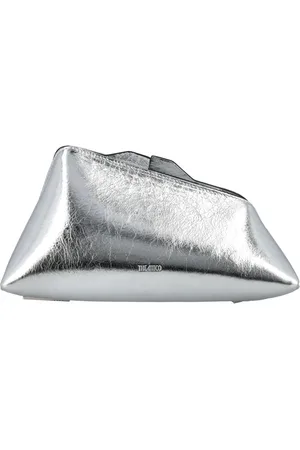 The Attico Tassen, Dames, Grijs, ONE Size, Leer, Zilver Craquelle Clutch Handtas