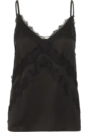 Gestuz Tops, Dames, Zwart, M, Zwarte Kant Slip Top Blouse
