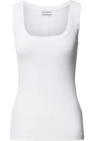Calvin Klein Tops, Dames, Wit, L, Katoen, Geribbelde katoenen tanktop