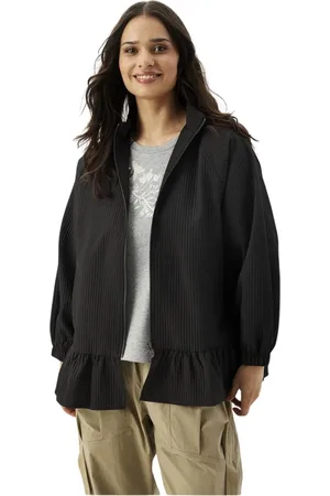 In Front Jassen, Dames, Zwart, L, Polyester, Elegante Zwarte Jas Blazer