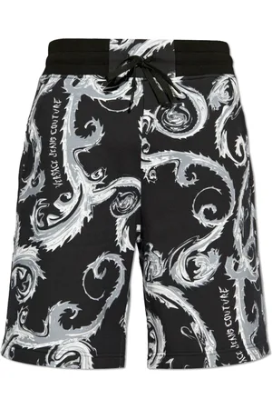 VERSACE Korte broeken, Heren, Zwart, S, Katoen, Shorts met patroon