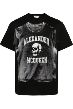 Alexander McQueen Tops, Heren, Zwart, M, Katoen, Zwart Logo Print Katoenen T-shirt