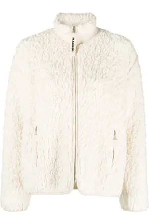 Jil Sander Jassen, Dames, Wit, M, Shearling Zip Sweater Ivory Jersey Trim
