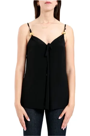 SIMONA CORSELLINI Tops, Dames, Zwart, M, Leer, Zwarte Top met Strik Detail