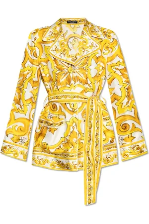 Dolce & Gabbana Blouses & Shirts, Dames, Geel, S, Leer, Shirt met Majolica Print