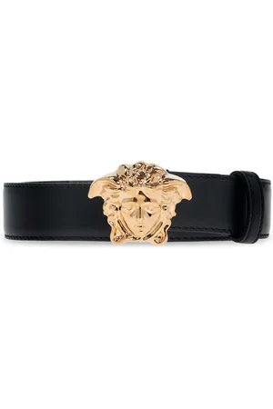VERSACE Accessoires, Dames, Zwart, 95 CM, Leer, Riem met decoratieve gesp
