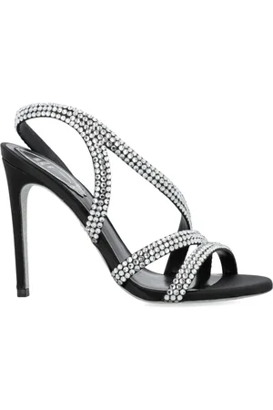 RENE CAOVILLA Schoenen, Dames, Zwart, 37 EU, Satijn, Kristal Sandaal Zwart Hoge Hak