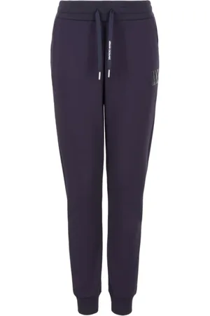 Armani Exchange Broeken, Dames, Blauw, M, Leer, Blauwe Jersey Logo Broek