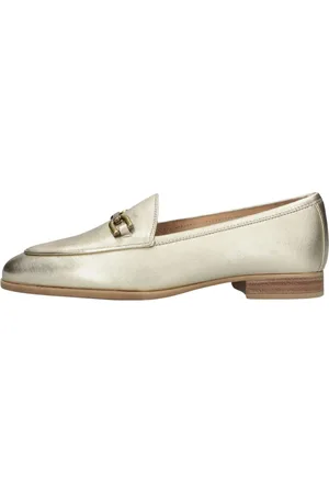 Unisa Schoenen, Dames, Geel, 42 EU, Leer, Metallic Gouden Loafer Dalcy