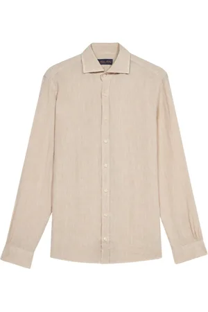 Brooks Brothers Overhemden, Heren, , 2Xl, Linnen, Zandkleurig Linnen Casual Overhemd