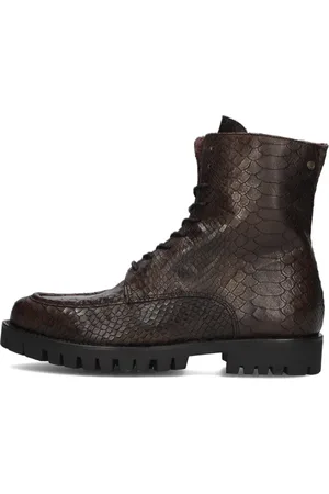 Fred de la Bretoniere Schoenen, Dames, Bruin, 37 EU, Leer, Groene leren slangenprint enkellaarzen