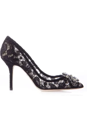 Dolce & Gabbana Schoenen, Dames, Zwart, 37 1/2 EU, Katoen, Regenboog Kant Bellucci Zwart Kristal Pumps