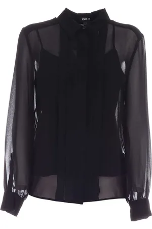 DKNY Blouses & Shirts, Dames, Zwart, M, Polyester, Semi-Transparante Plastron Shirt in Zwart