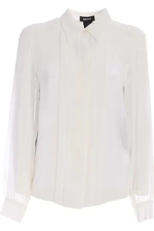 DKNY Blouses & Shirts, Dames, Wit, M, Polyester, Witte Plastron Shirt met Zwarte Achterkant