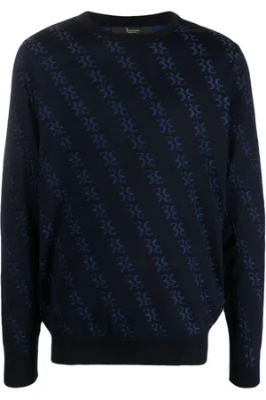 BILLIONAIRE Truien, Heren, Blauw, L, Wol, Blauwe Lange Mouw Polo Shirt